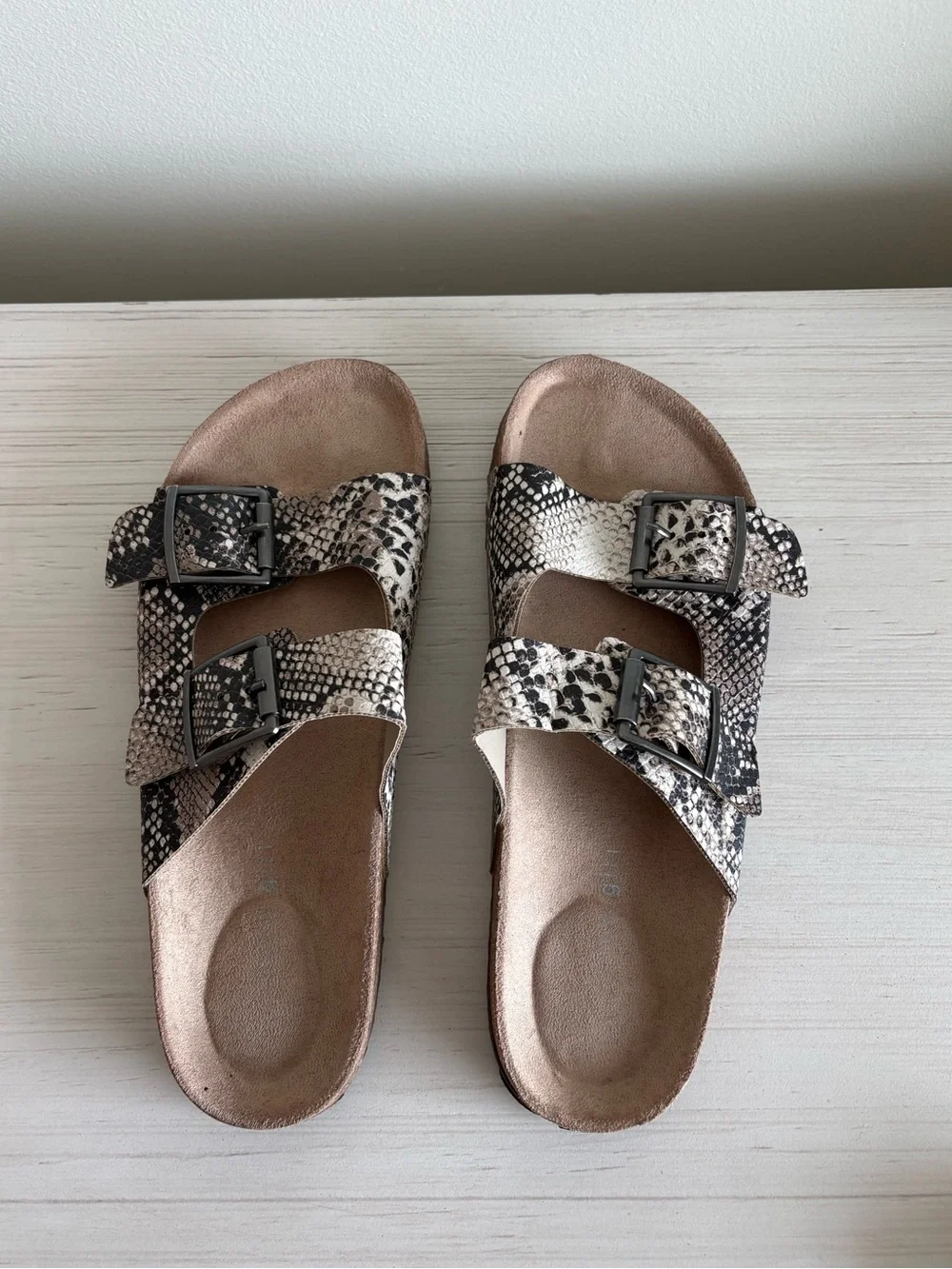 Madden Girl Snakeskin Double Buckle Slide Sandals